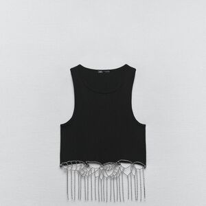 Zara Black Tank Top with Fringe Detail